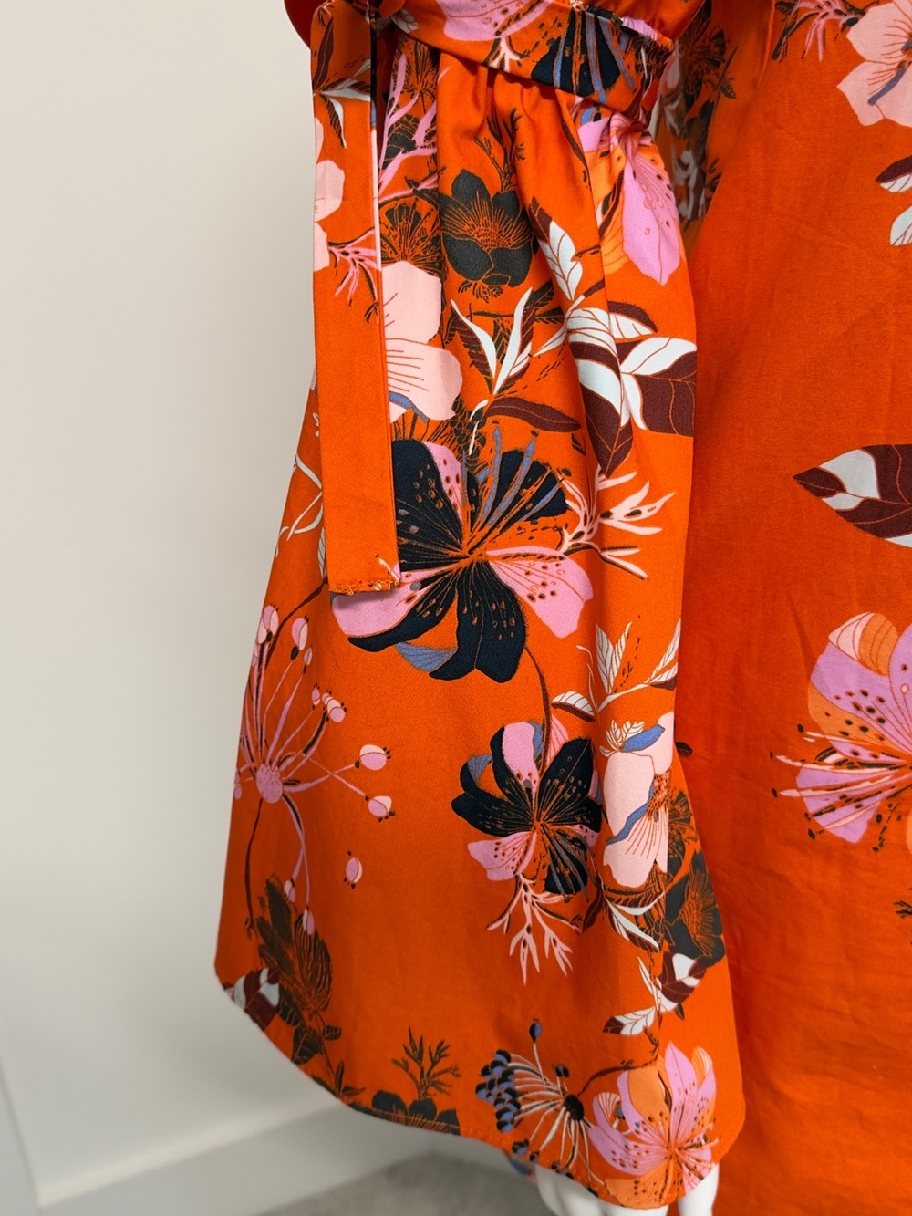Free People Orange Floral Boho Mini Dress Large Bell Sleeve 100% Cotton - Picture 5 of 11
